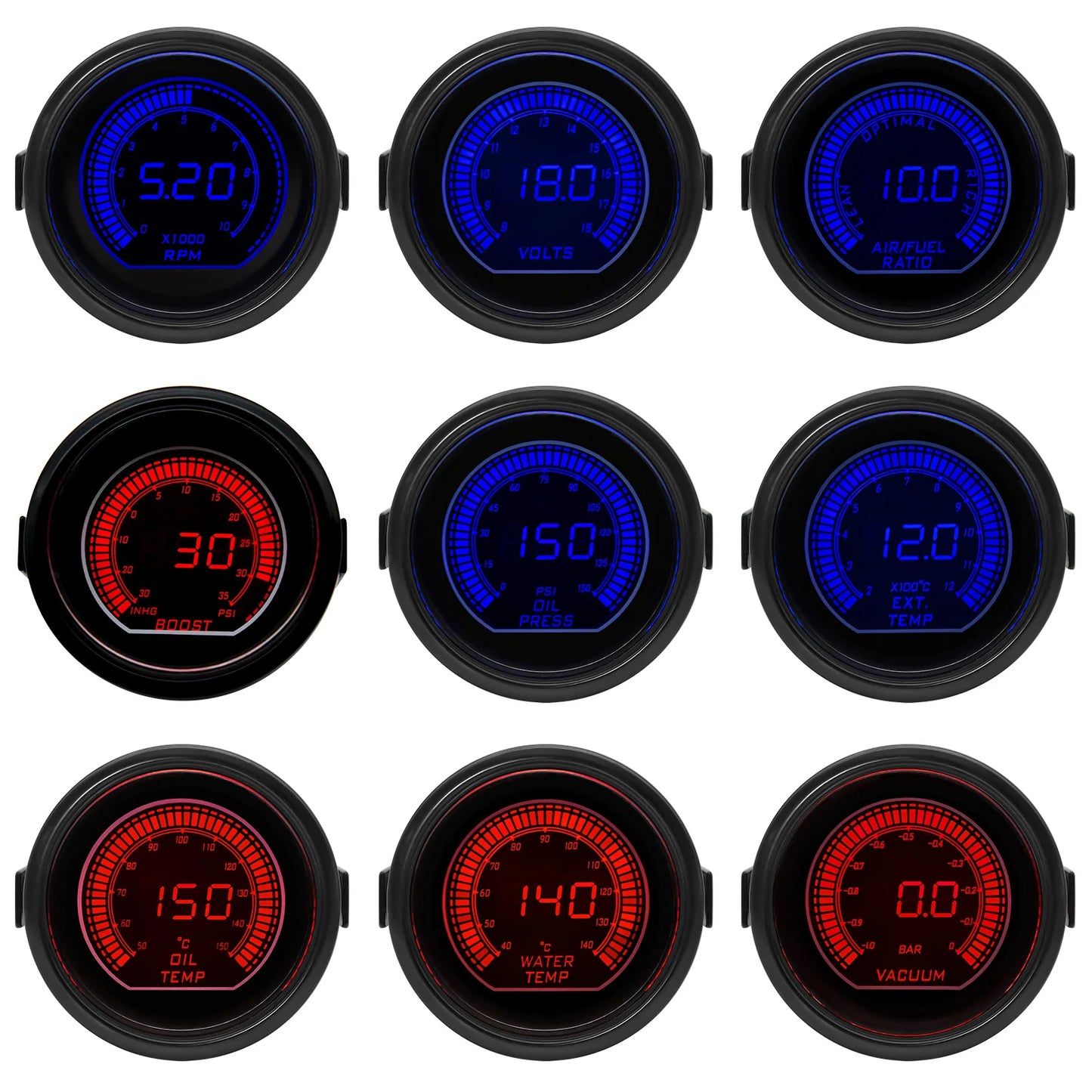 52mm Dual Display Digital Performance Gauge - side profile
