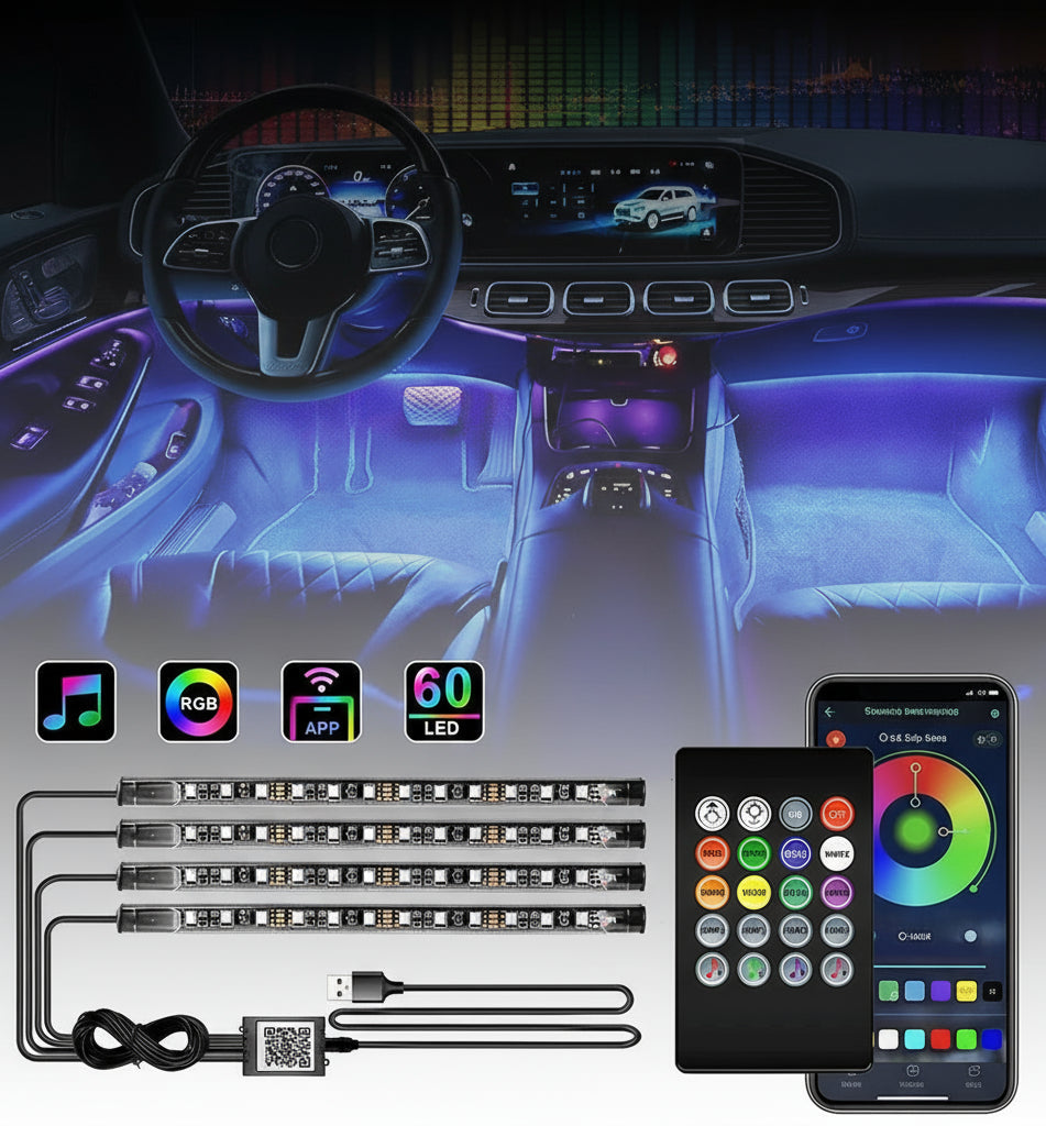 LED Neon Light Kit for Car Interior with App Control