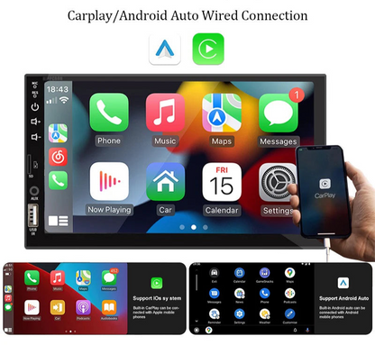 7“ Touch Screen Multimedia Player with CarPlay & Android Auto HD Reverse Camera Wireless Remote Control