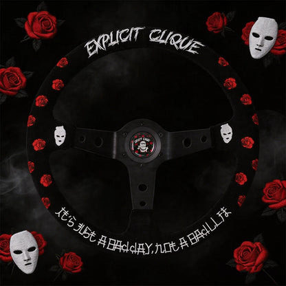 Embroidered 'Explicit Clique' Suede Leather Steering Wheel
