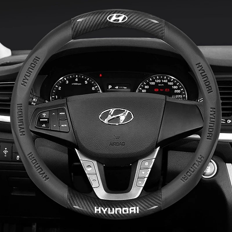 Hyundai steering wheel with dashboard in the background
