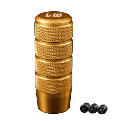 Gold shifter with textured surface and 'LW' branding
