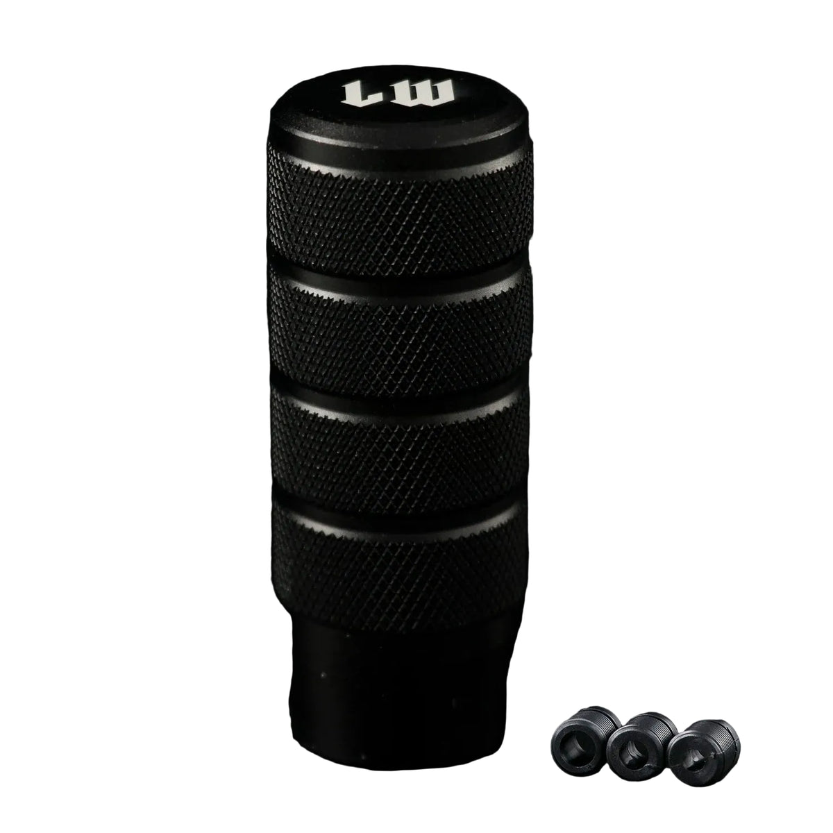 Black textured knob with brand logo