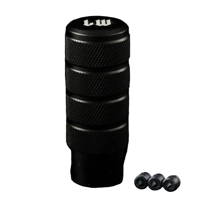 Black textured knob with brand logo