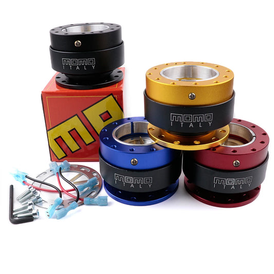 Metal components with 'momo Italy' branding on a white background