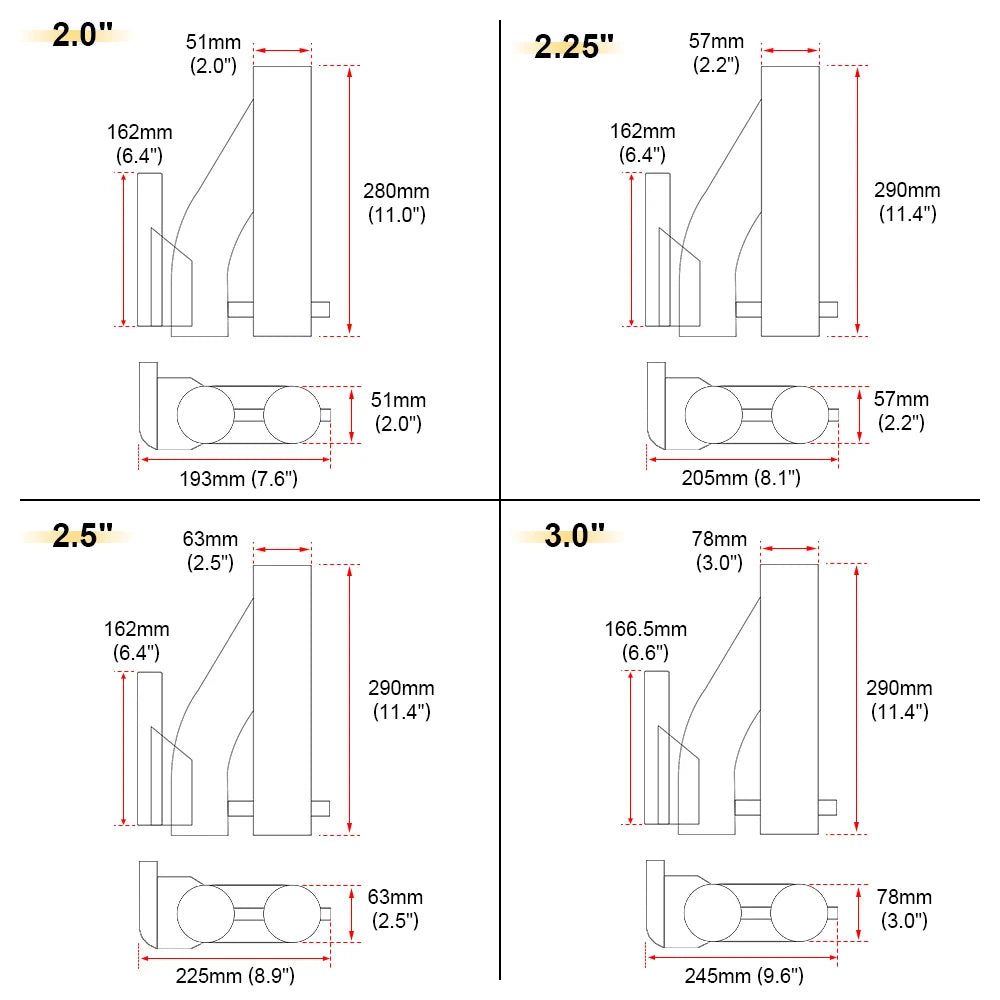 Mod Heaven Dual-Valve Exhaust Cutout Kit with remote control size chart