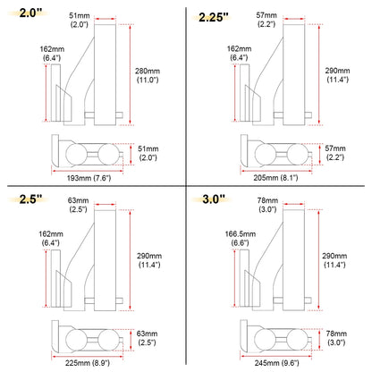 Mod Heaven Dual-Valve Exhaust Cutout Kit with remote control size chart