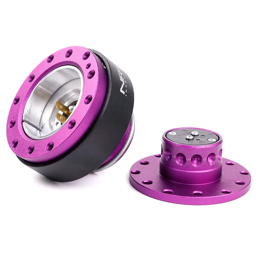 Two purple and black mechanical components on a white background