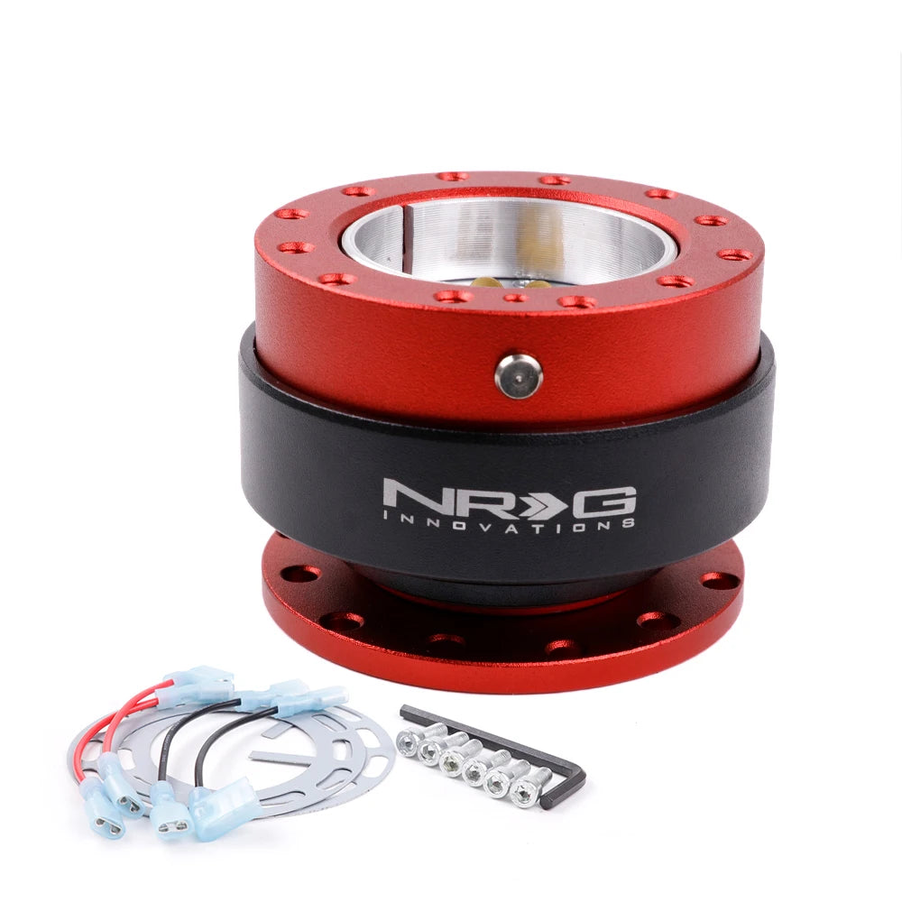 Red and black mechanical component with 'NRG Innovations' branding on a white background