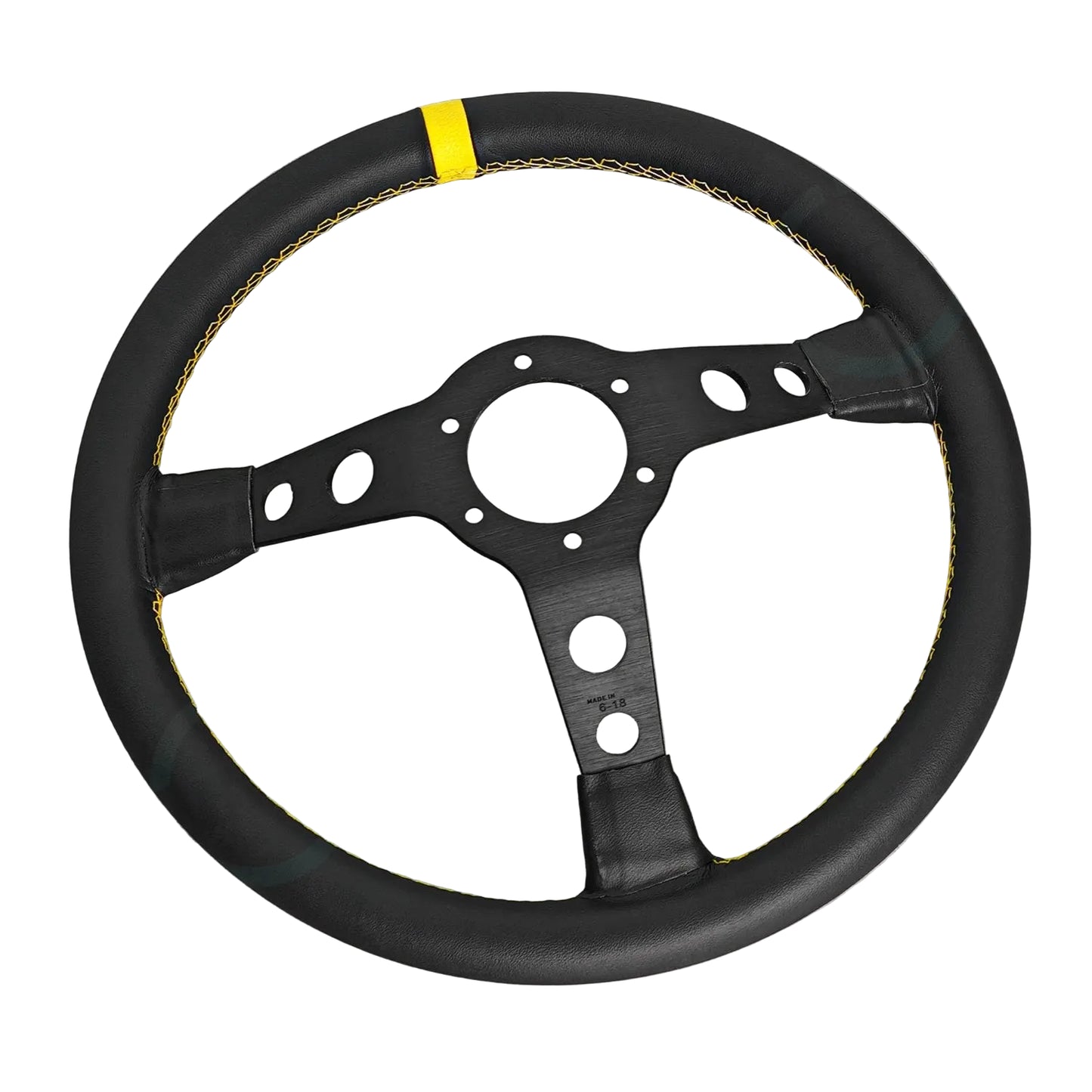 'Rough World' Black/Yellow Embroidered Deep Dish Steering Wheel