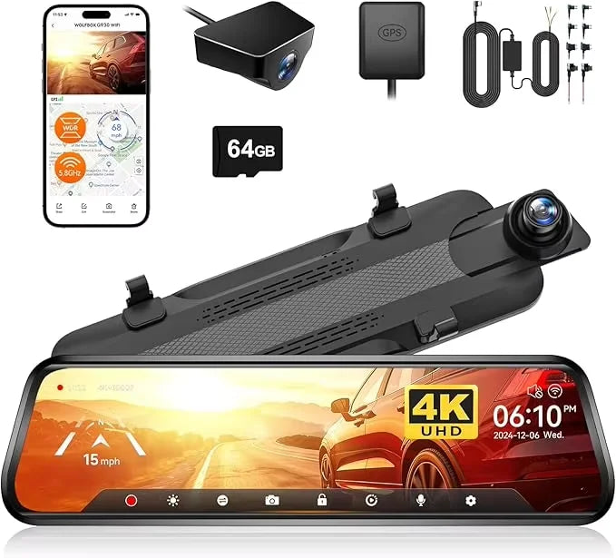 WOLFBOX G930 Rear View Mirror Camera and Dash Cam 4K