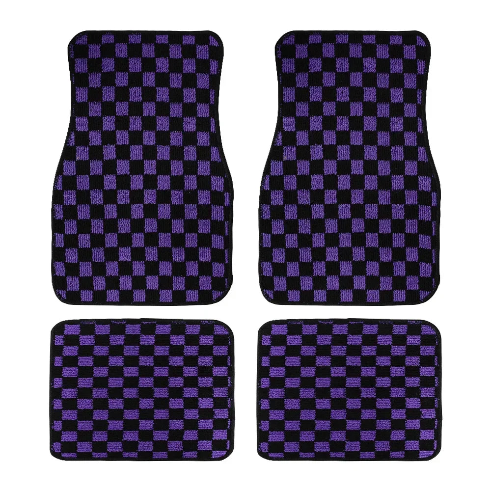 Plush Checkered Floor Mats Set
