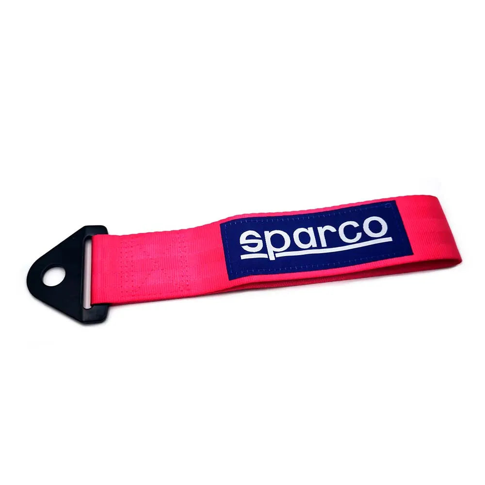 Pink strap with a blue label featuring the 'sparco' logo on a white background