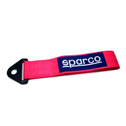 Pink strap with a blue label featuring the 'sparco' logo on a white background