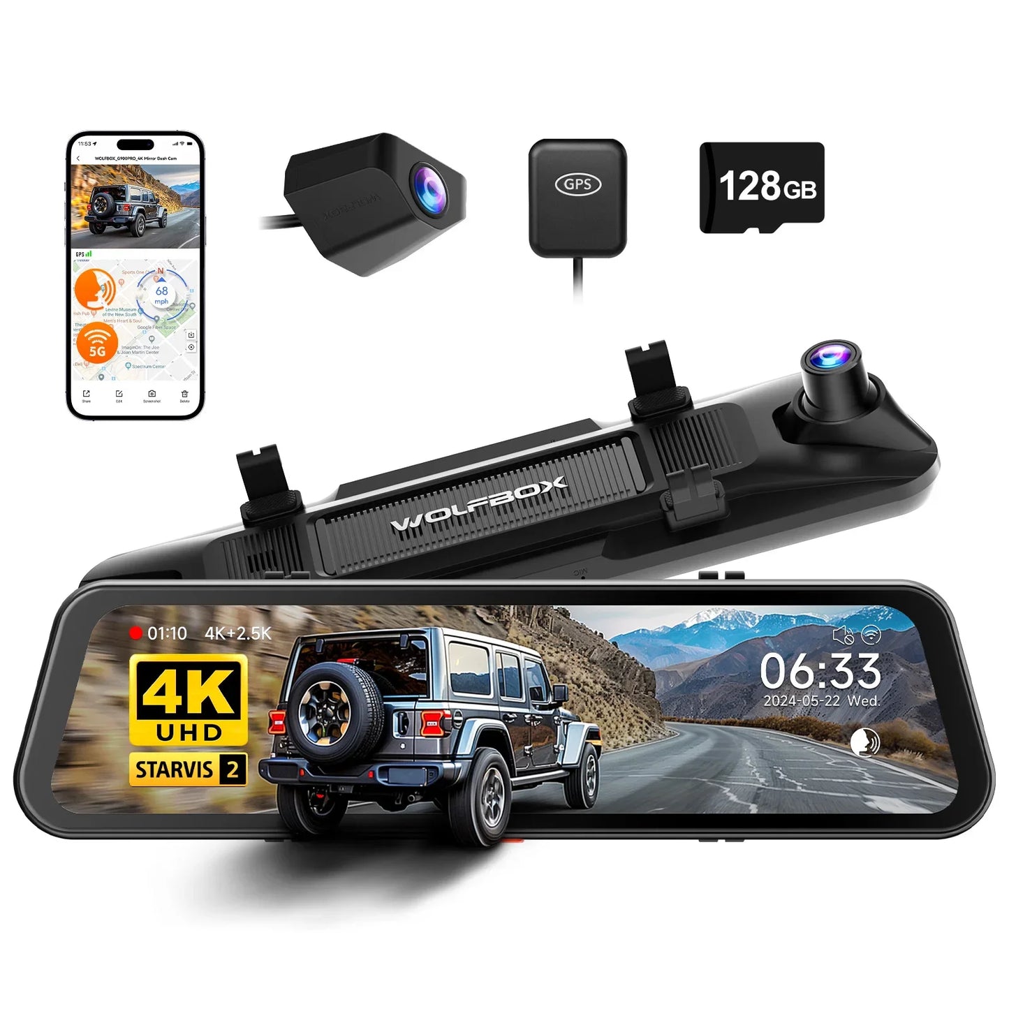 WOLFBOX G900 Pro Smart Mirror and Dash Cam 4K