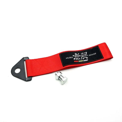 Red strap with a black label on a white background