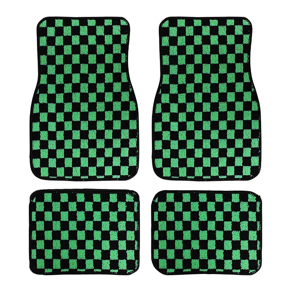 Plush Checkered Floor Mats Set
