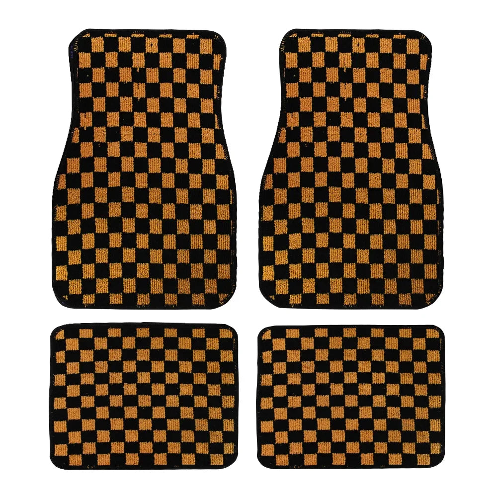 Plush Checkered Floor Mats Set