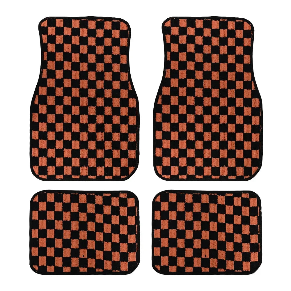 Plush Checkered Floor Mats Set