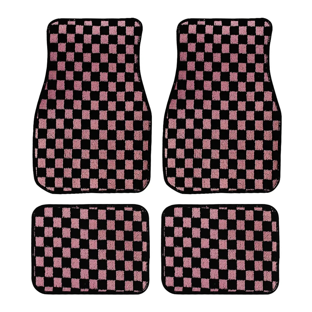 Plush Checkered Floor Mats Set