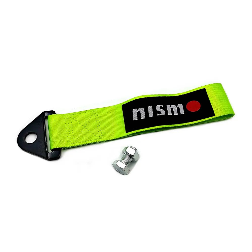 Green strap with 'nismo' logo and a bolt on a white background