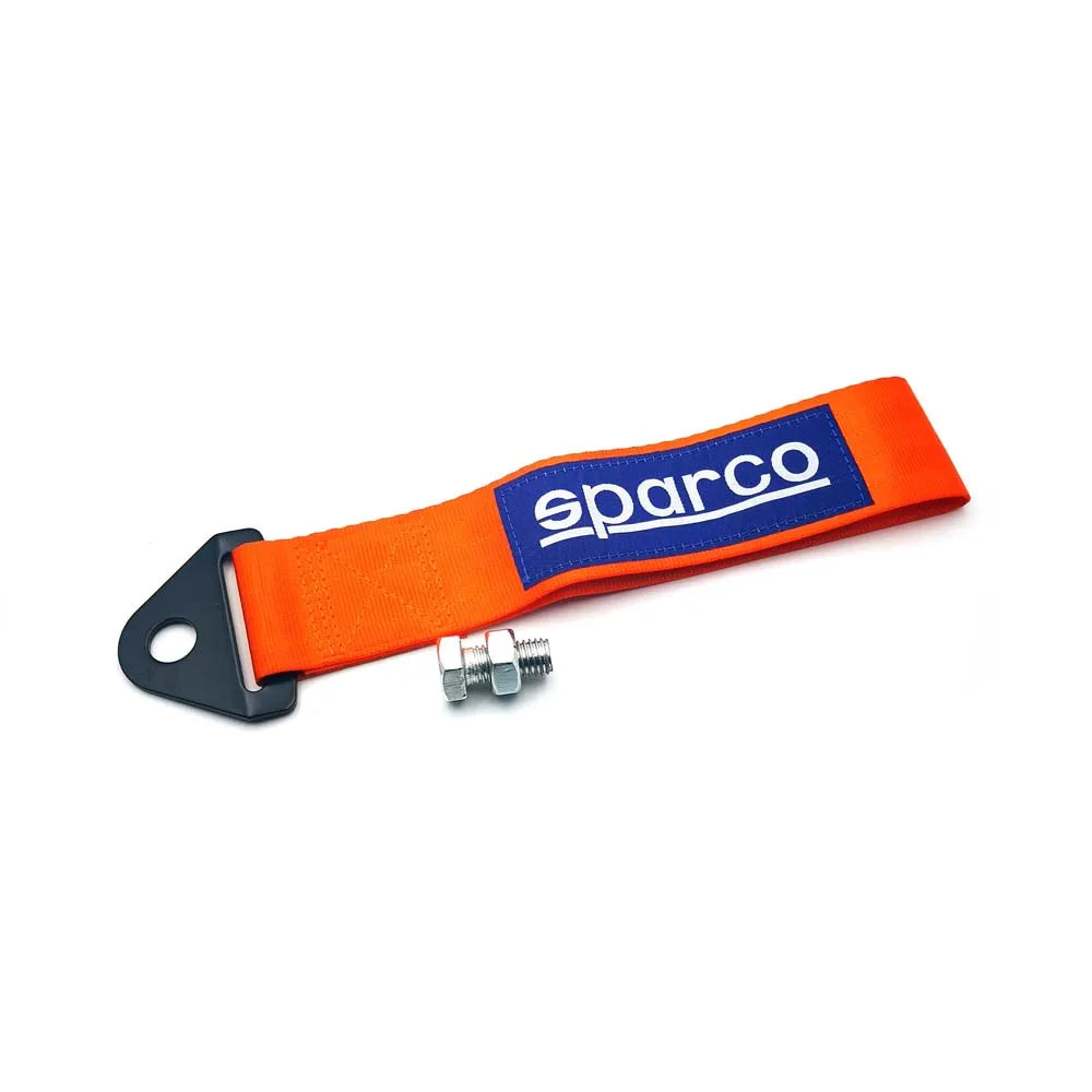 Orange strap with a blue label featuring the Sparco logo on a white background