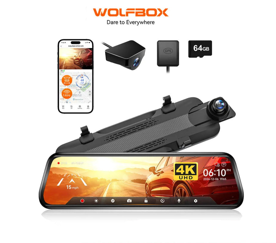 WOLFBOX G930 Rear View Mirror Camera and Dash Cam 4K