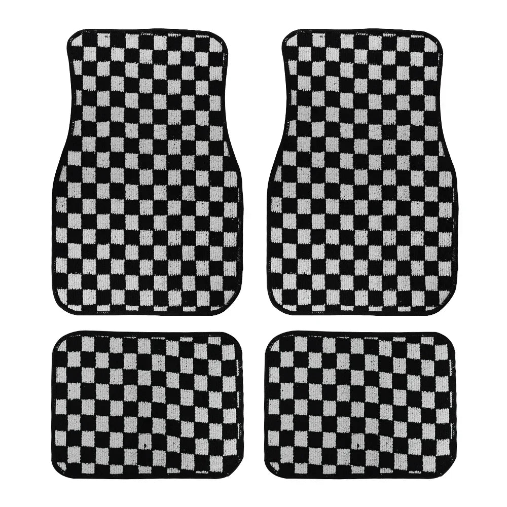 Plush Checkered Floor Mats Set