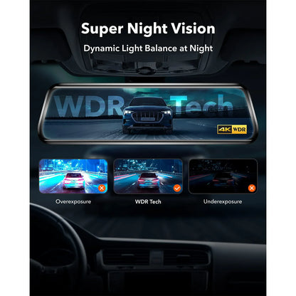 WOLFBOX G930 Rear View Mirror Camera and Dash Cam 4K