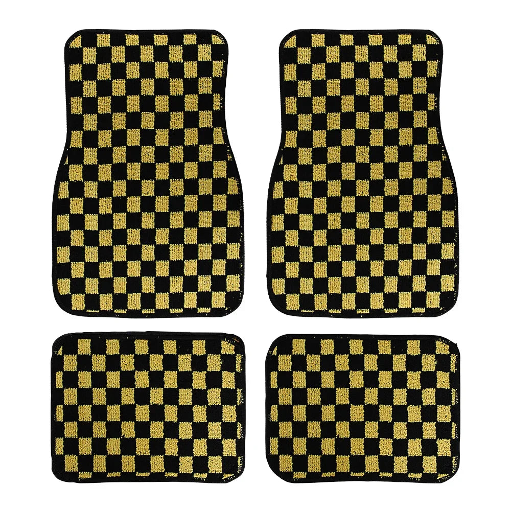 Plush Checkered Floor Mats Set