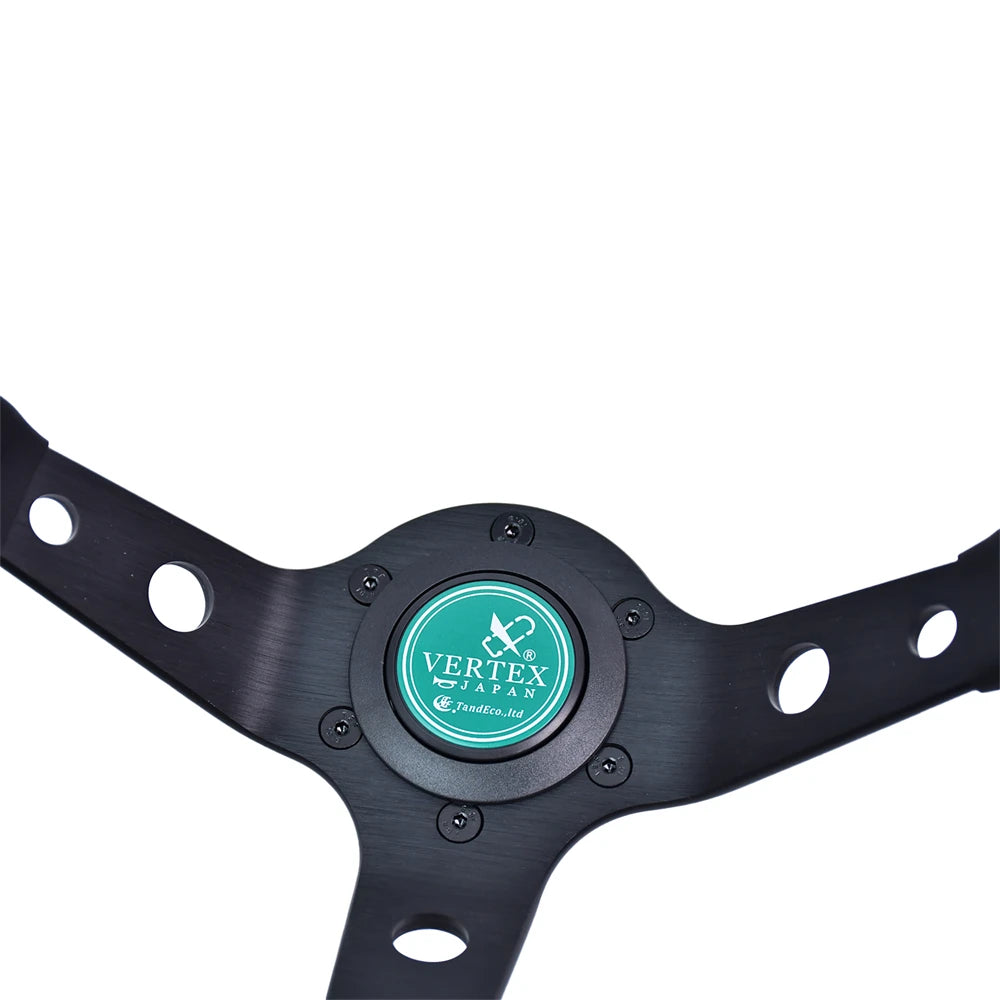 Vertex Embroidered Sports Steering Wheel With 6 Hole Green Horn Button