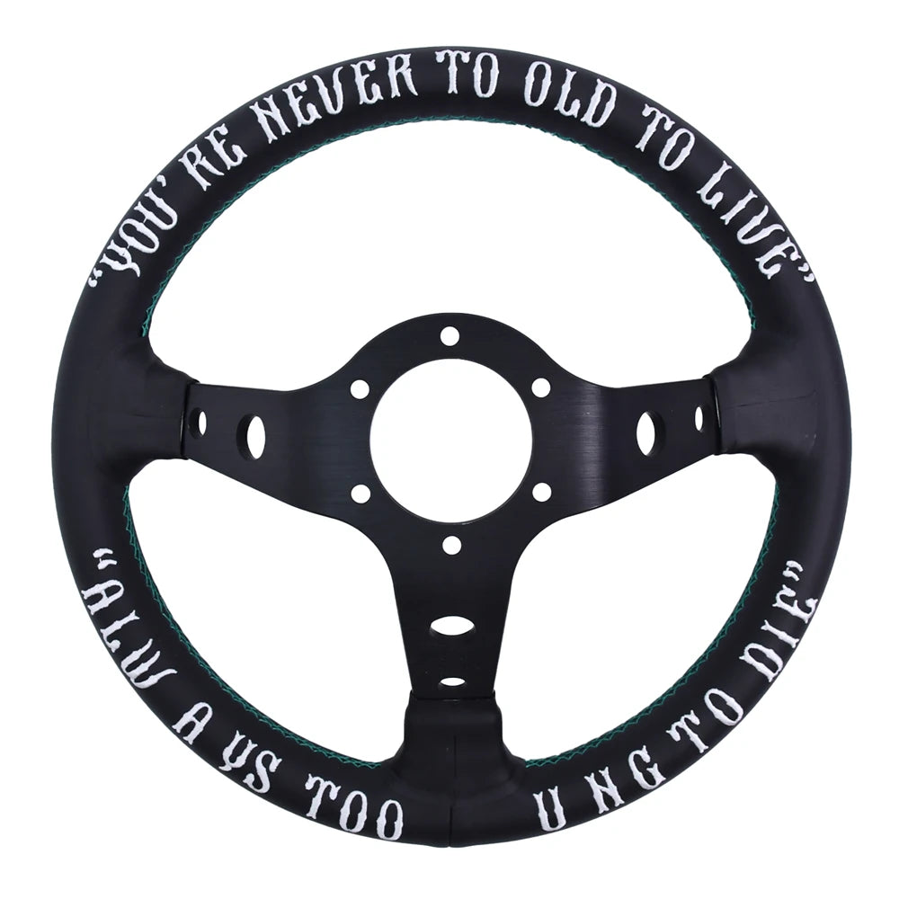 Vertex Embroidered Sports Steering Wheel With 6 Hole Green Horn Button