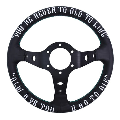 Vertex Embroidered Sports Steering Wheel With 6 Hole Green Horn Button