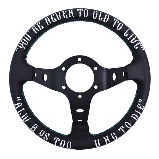 Vertex Embroidered Sports Steering Wheel With 6 Hole Green Horn Button