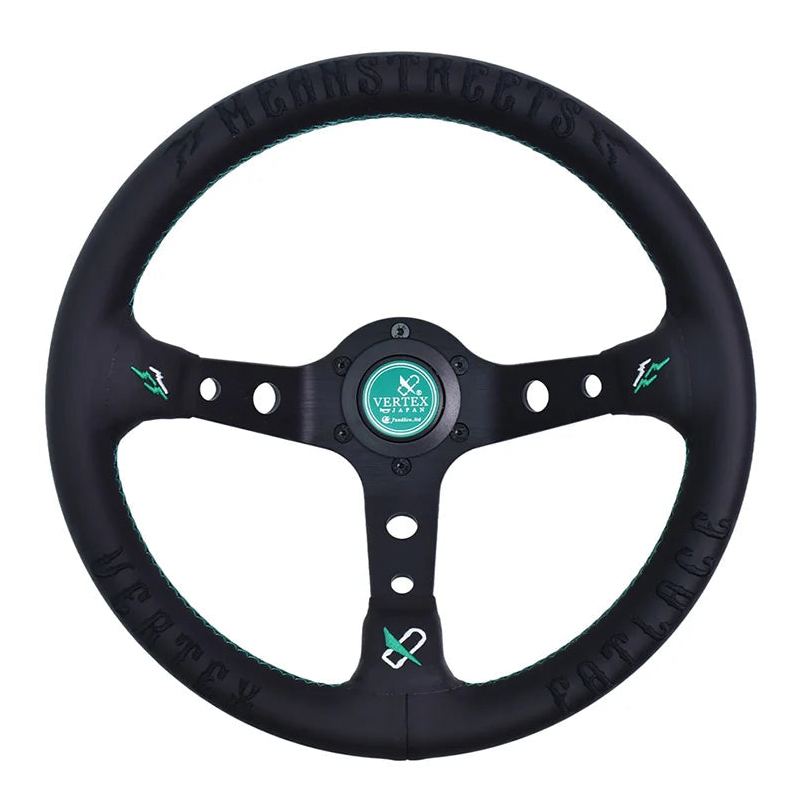 Vertex Embroidered Sports Steering Wheel With 6 Hole Green Horn Button