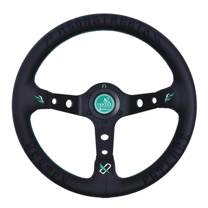 Vertex Embroidered Sports Steering Wheel With 6 Hole Green Horn Button