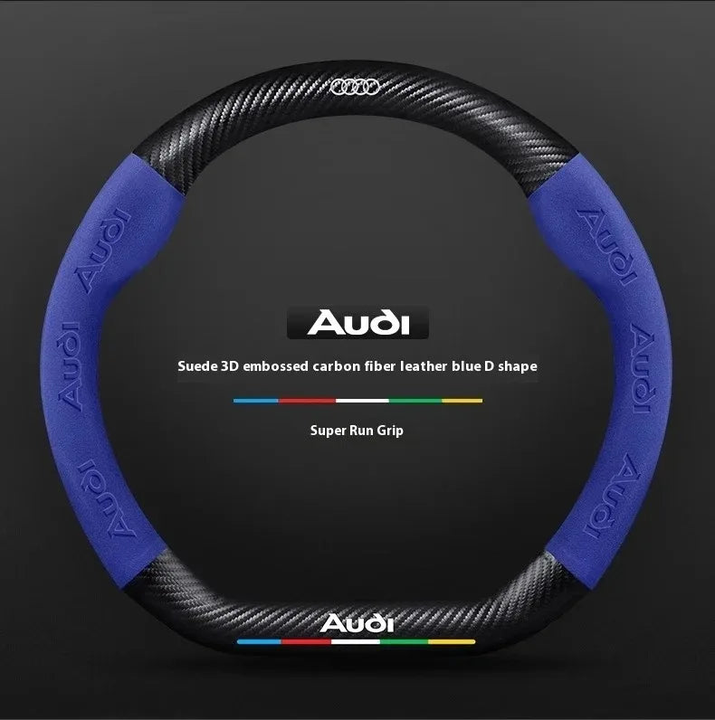 Audi Carbon Fibre Leather Steering Wheel Cover - close-up detail
