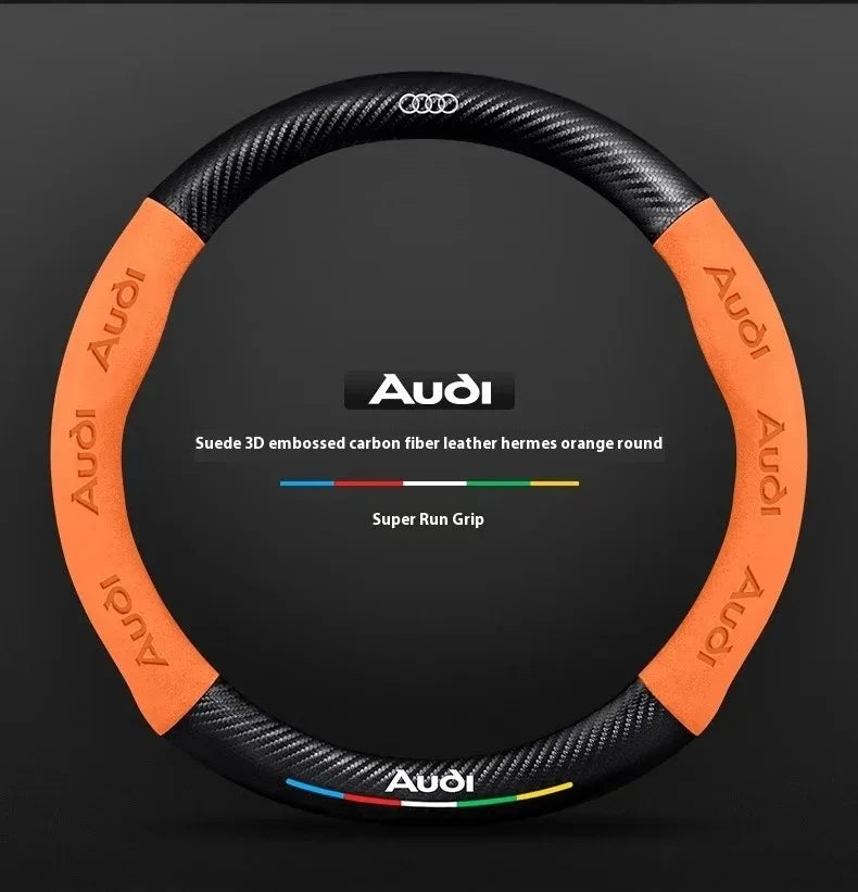 Audi Carbon Fibre Leather Steering Wheel Cover - colour and finish options