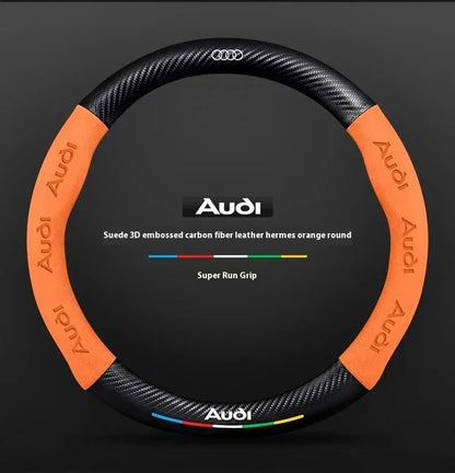 Audi Carbon Fibre Leather Steering Wheel Cover - colour and finish options