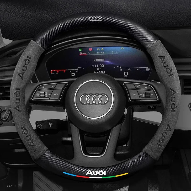 Audi Carbon Fibre Leather Steering Wheel Cover - front view