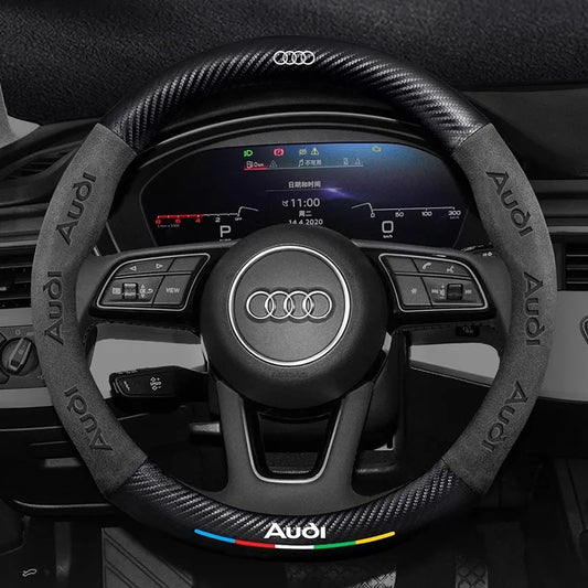 Audi Carbon Fibre Leather Steering Wheel Cover - front view