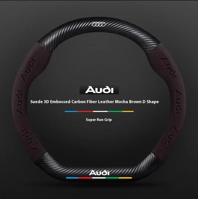 Audi Carbon Fibre Leather Steering Wheel Cover - installed on vehicle