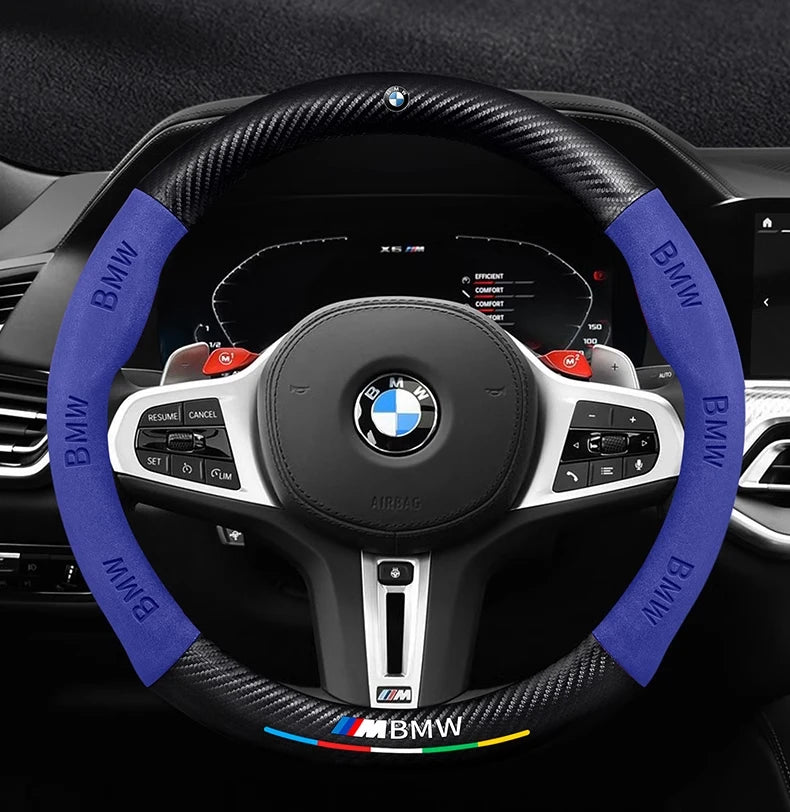 BMW Carbon Fibre Leather Steering Wheel Cover - close-up detail