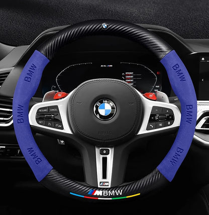 BMW Carbon Fibre Leather Steering Wheel Cover - close-up detail