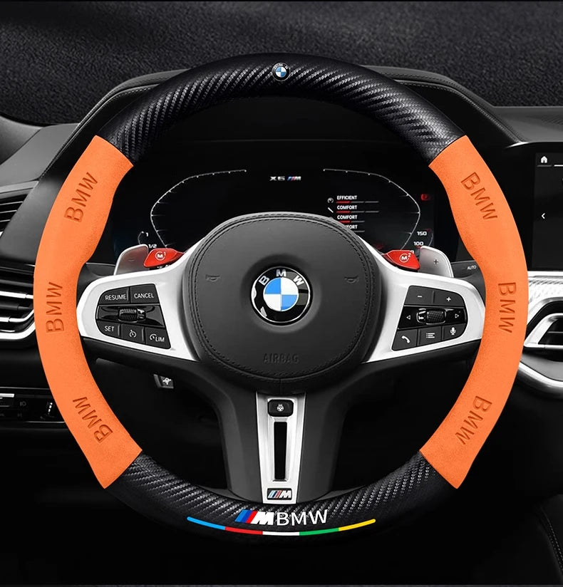 BMW Carbon Fibre Leather Steering Wheel Cover - colour and finish options