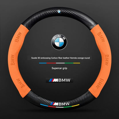 BMW Carbon Fibre Leather Steering Wheel Cover - front view