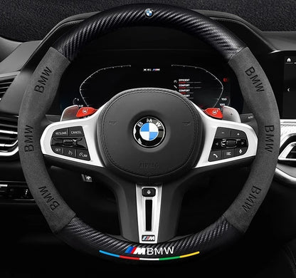 BMW Carbon Fibre Leather Steering Wheel Cover - front view