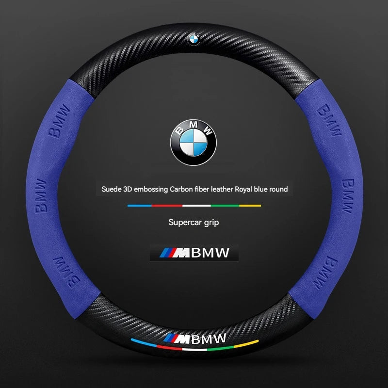 BMW Carbon Fibre Leather Steering Wheel Cover - in-use view