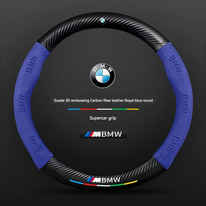 BMW Carbon Fibre Leather Steering Wheel Cover - in-use view