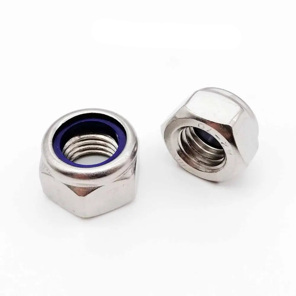 Two stainless steel nuts on a white background with '304 stainless steel' text.